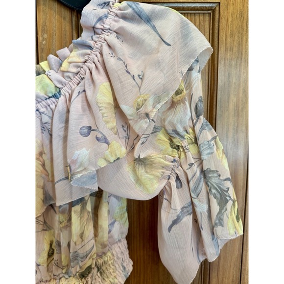H&M Women's Off-Shoulder Ruffle Floral Cropped Top Cottagecore Fairy Whimsical 6 - Picture 6 of 7